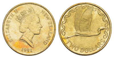 Новая Зеландия 2 доллара 1991 Елизавета II (1952-2022), большая белая цапля KM 79 алюминиевая бронза aUNC 4652-713