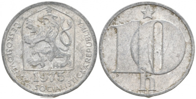 ЧЕХОСЛОВАКИЯ 10 ГЕЛЛЕРОВ 1975 СОЦИАЛИСТИЧЕСКАЯ РЕСПУБЛИКА KM 80 алюминий 44-1028