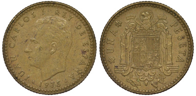 Испания 1 песета 1975 (80) Хуан Карлос I (1975-2001) KM 806 алюминиевая бронза 4128-935