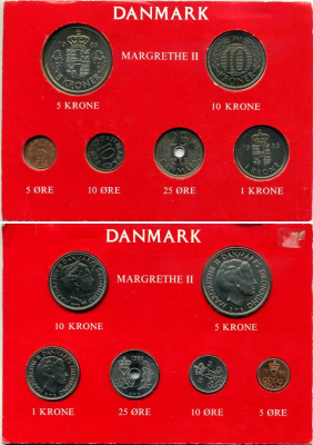Дания набор из 6 монет 1985 Маргрете II, официальный, в картонном буклете KM MS 30 UNC 4-4-1-10