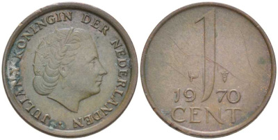 НИДЕРЛАНДЫ 1 ЦЕНТ 1970 ЮЛИАНА (1948-1980) KM 180 бронза 214-1046