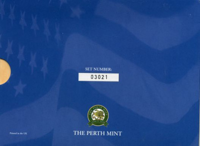 Австралия 1 доллар 1999 (серебро) с памятной маркировкой и США 25 центов 1999 штат Нью-Джерси в красочном буклете 4-5-1-1