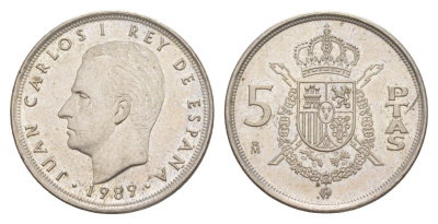 Испания 5 песет 1989 M, Хуан Карлос I (1975-2014) KM 823 медно-никель 4616-125