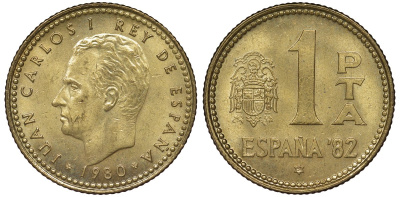 Испания 1 песета 1980 (81) чемпионат мира по футболу KM 816 алюминиевая бронза 4128-1051