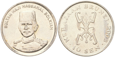 Бруней 10 сенов 2008 KM 36 медно-никель UNC 4614-418