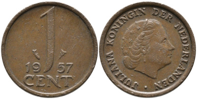 Нидерланды 1 цент 1957 Юлиана (1949-1980) KM 180 бронза 96-1228