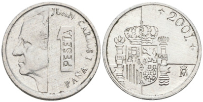 Испания 1 песета 2001 Хуан Карлос I KM 832 алюминий 4567-742