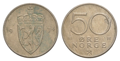 Норвегия 50 эре 1974 Улаф V (1957-1991) KM 418 медно-никель 4635-442