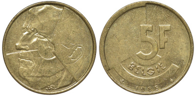 Бельгия 5 франков 1986 Belgie KM 164 алюминиевая бронза 4128-932