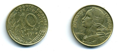 ФРАНЦИЯ 10 САНТИМОВ 1997 ТИП MARIANNE KM 929 медь алюминий никель 46-329