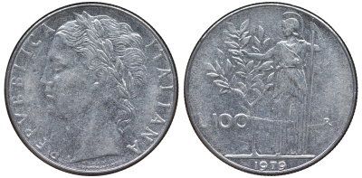 Италия 100 лир 1979 R KM 96.1 нержавеющая сталь 4144-121