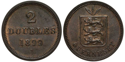 Гернси 2 дабла (дубля) 1899 H KM 9 бронза 650-614