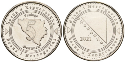 Босния и Герцеговина 5 фенигов 2021 KM 121 сталь плакированная никелем UNC 4602-967