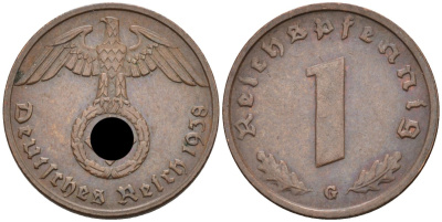 Германия 1 рейхспфенниг 1938 G, KM 89 бронза 214-718