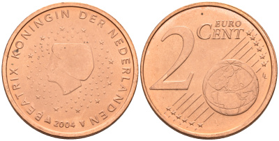 Нидерланды 2 евроцента 2004  КМ 235 сталь плакированная медью UNC   4160-1144