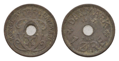 Дания 1 эре 1927 HCN, Кристиан X (1912-1947) KM 826 бронза 4658-133