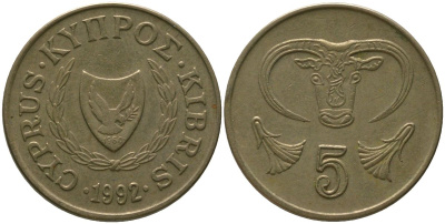 Кипр 5 центов 1992 KM 55.3 никель латунь 4158-555