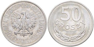 Польша 50 грошей 1970 MW KM 48.1, Parchimowicz 210e алюминий UNC 216-854