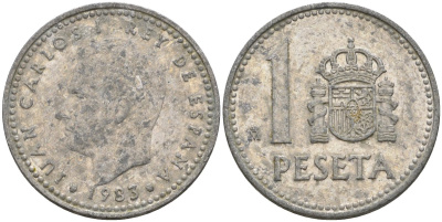 Испания 1 песета 1983 M, Хуан Карлос I (1975-2014) KM 821 алюминий 4401-451