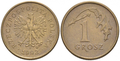ПОЛЬША 1 ГРОШ 1992 MW KM 276 латунь 100-238