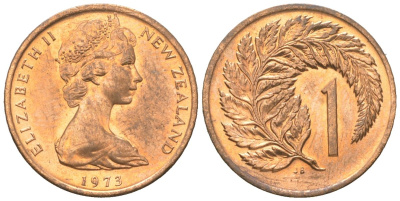 Новая Зеландия 1 цент 1973 Елизавета II (1952-2022), лист папоротника KM 31 бронза UNC 4611-425