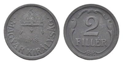 Венгрия 2 филлера 1943 BP KM 519 цинк 4664-856