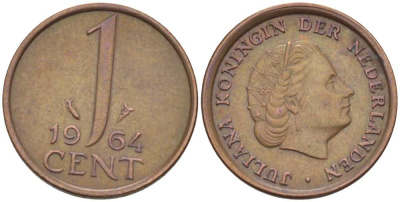 Нидерланды 1 цент 1964 Юлиана (1949-1980) KM 180 бронза 3955-126