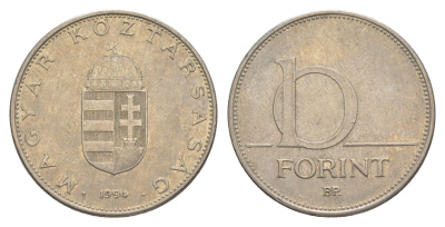 Венгрия 10 форинтов 1994 KM 695 латунь плакированная медно-никелем 4629-516
