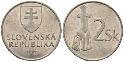 Словакия 2 кроны 1994 MK KM 13 сталь плакированная никелем 4621-343