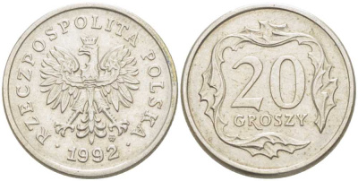 Польша 20 грошей 1992 MW KM 280 медно-никель 3309-715
