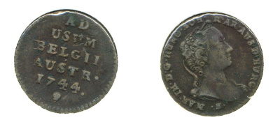 АВСТРИЙСКИЕ НИДЕРЛАНДЫ 1 ЛИАРДА 1744 МАРИЯ ТЕРЕЗА KM 1 медь 503-511