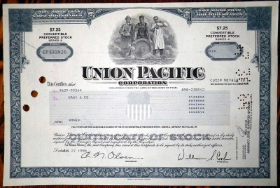 США, Union Pacific Corporation 1 акция 1984 бумага 8802-67-1