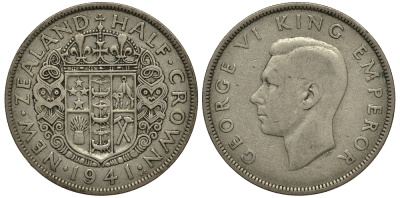 Новая Зеландия 1/2 кроны 1941 Георг VI (1936-1952) KM 11 серебро 272-1014