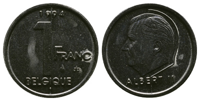 БЕЛЬГИЯ 1 ФРАНК 1994 BELGIQUE, АЛЬБЕРТ II (1993-) KM 187 железо плакированное никелем 4384-734