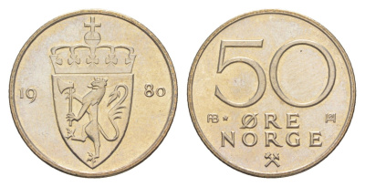 Норвегия 50 эре 1980 Улаф V (1957-1991) KM 418 медно-никель BU 4615-437