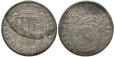 Неаполь и Сицилия тари (2 карлини) 1685 Карл II Испанский серебро aUNC 00-822-05