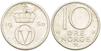 НОРВЕГИЯ 10 ЭРЕ 1980 КМ 416 медно-никель 3955-247