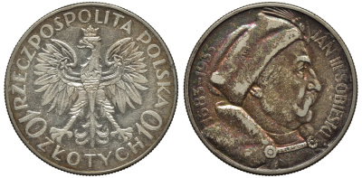 ПОЛЬША 10 ЗЛОТЫХ 1933 w, ЯН III СОБЕСКИЙ, ПОБЕДА НАД ТУРКАМИ KM 23 серебро 02-119-46