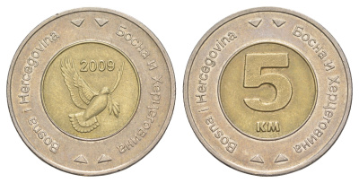 Босния и Герцеговина 5 марок 2009 KM 120 биметалл 32-626