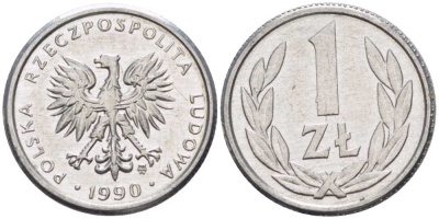 ПОЛЬША 1 ЗЛОТЫЙ 1990 MW KM 49.3 алюминий 201-529