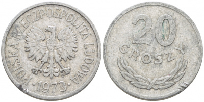 Польша 20 грошей 1973 MW KM А47, Parchimowicz 208m алюминий 4448-744