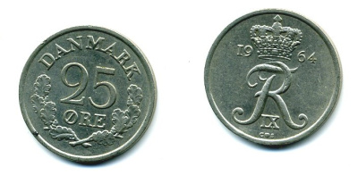 ДАНИЯ 25 ЭРЕ 1964 KM 850 медно-никель 04-921