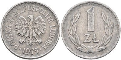 Польша 1 злотый 1975 MW, Народная Республика KM 49.1, Parchimowicz 213l алюминий 3856-821