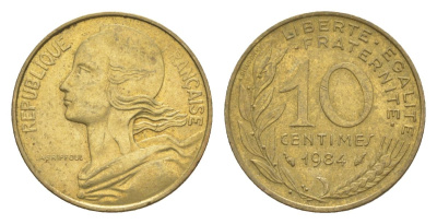 Франция 10 сантимов 1984 тип Morlon KM 929, Le Franc 144.24 алюминиевая бронза 4630-361