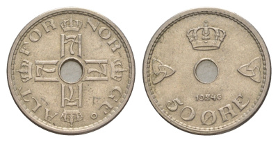 Норвегия 50 эре 1946 Хокон VII (1905-1957) KM 386 медно-никель aUNC 4635-413