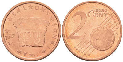 СЛОВЕНИЯ 2 ЕВРОЦЕНТА 2007 КНЯЖЕСКИЙ КАМЕНЬ ВЛАСТИ KM 69 сталь плакированная медью UNC 214-365