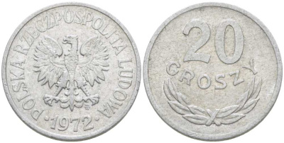 ПОЛЬША 20 ГРОШЕЙ 1972 MW KM А47 алюминий 3309-714