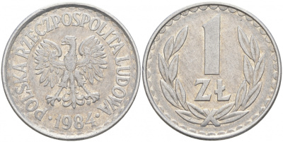 ПОЛЬША 1 ЗЛОТЫЙ 1984 MW KM 49.1 алюминий 68-434