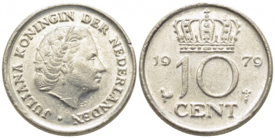 НИДЕРЛАНДЫ 10 ЦЕНТОВ 1979 ЮЛИАНА KM 182 никель 112-352
