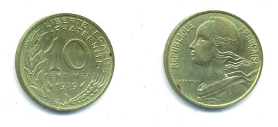 ФРАНЦИЯ 10 САНТИМОВ 1979 ТИП MARIANNE KM 929 медь алюминий никель 84-1626